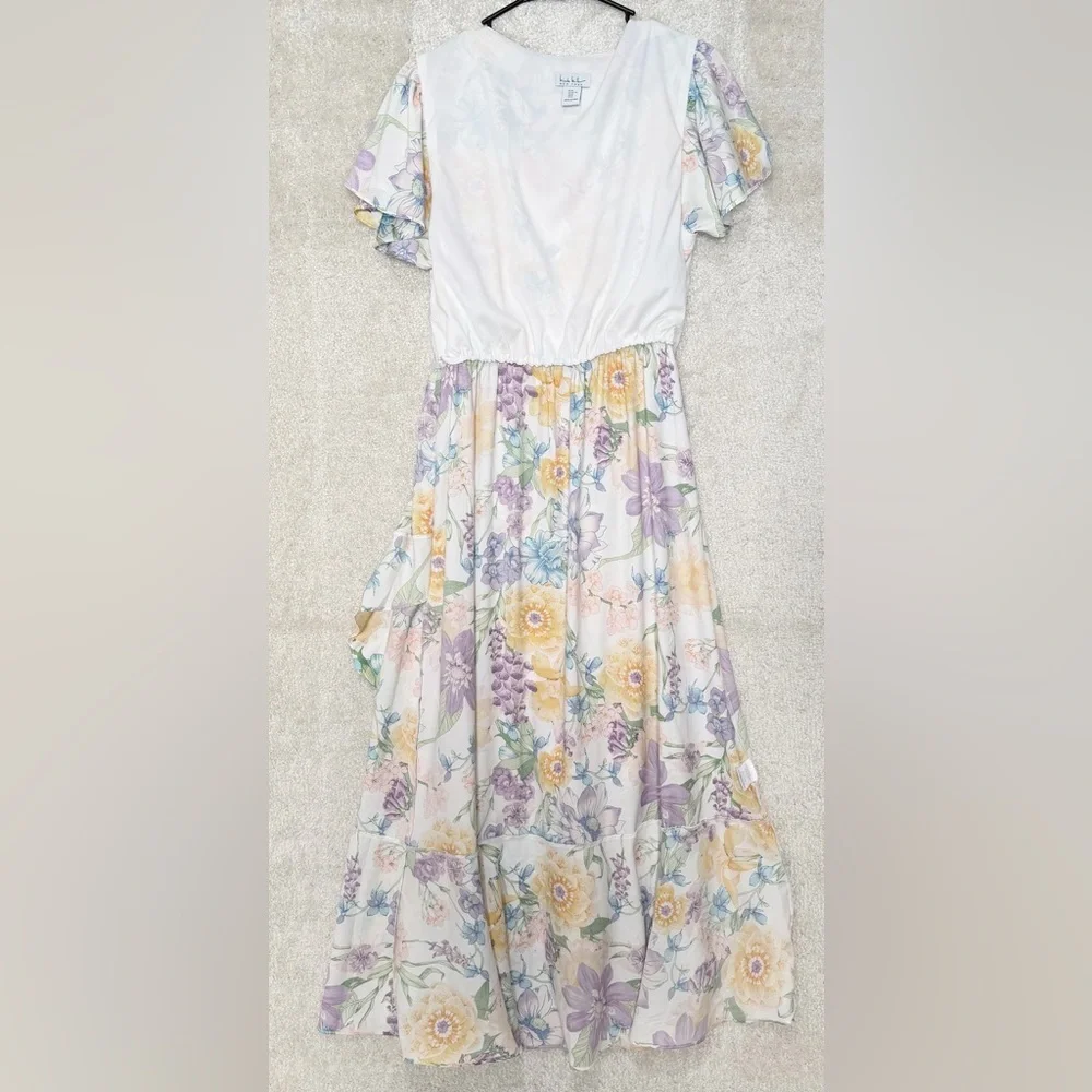 Nicole Miller Girls' Floral Wrap Dress in Yellow, Lavender & White